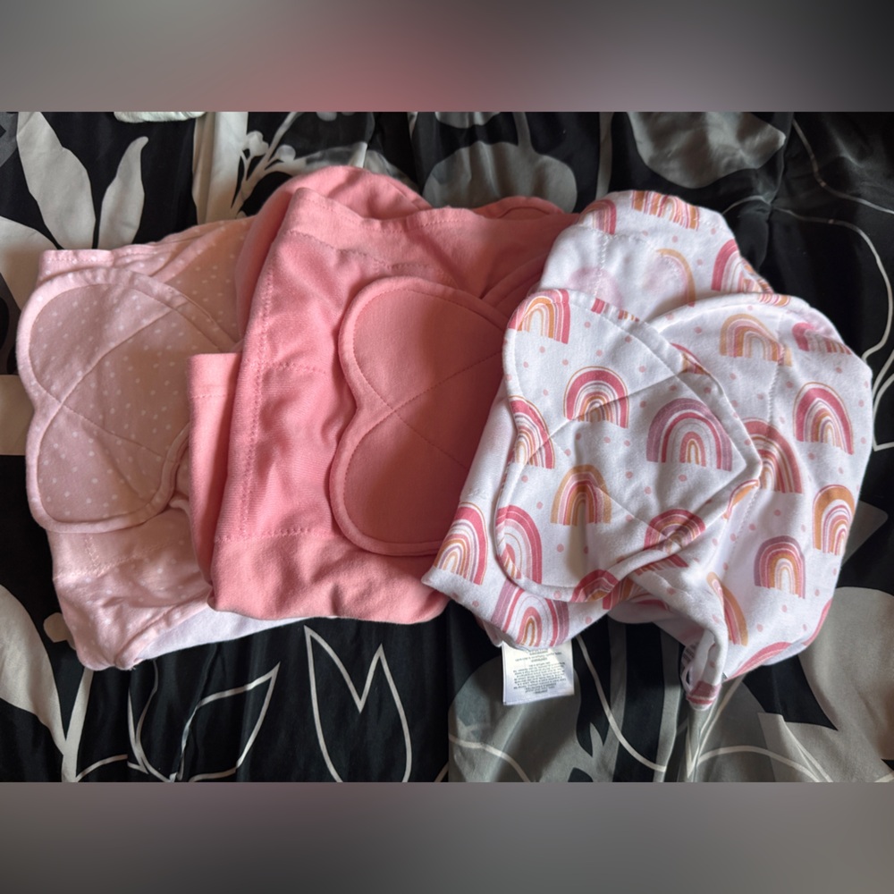 0–3 Month Swaddle Blankets – Set of 3 (Pink/Rainbow)